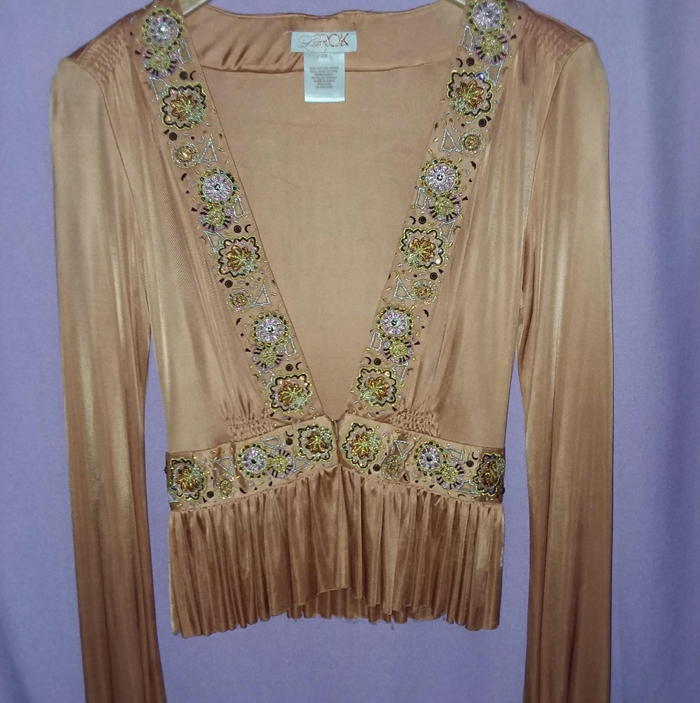 🌸LaROK embroidered trim peach cardigan